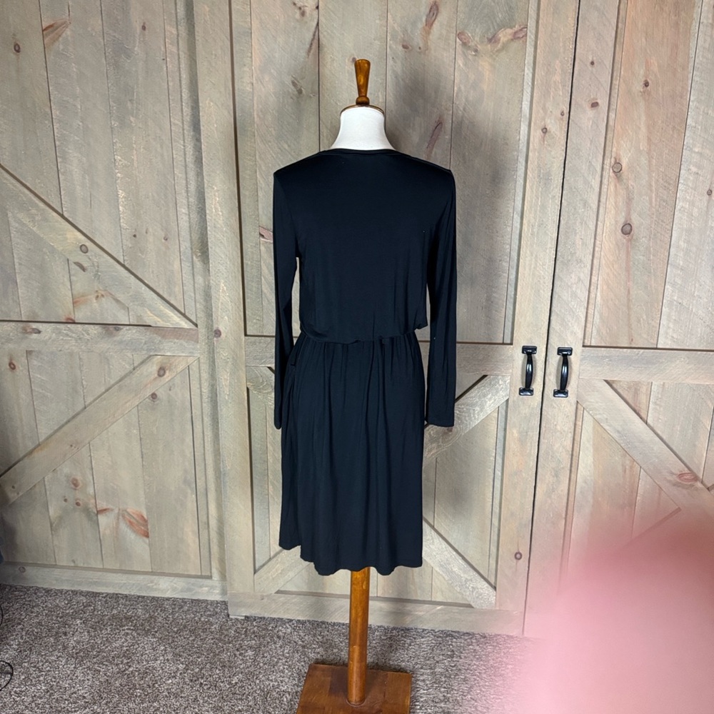 Simier Fariry black long sleeve jersey knit dress with drawstring waist Medium - Picture 9 of 13